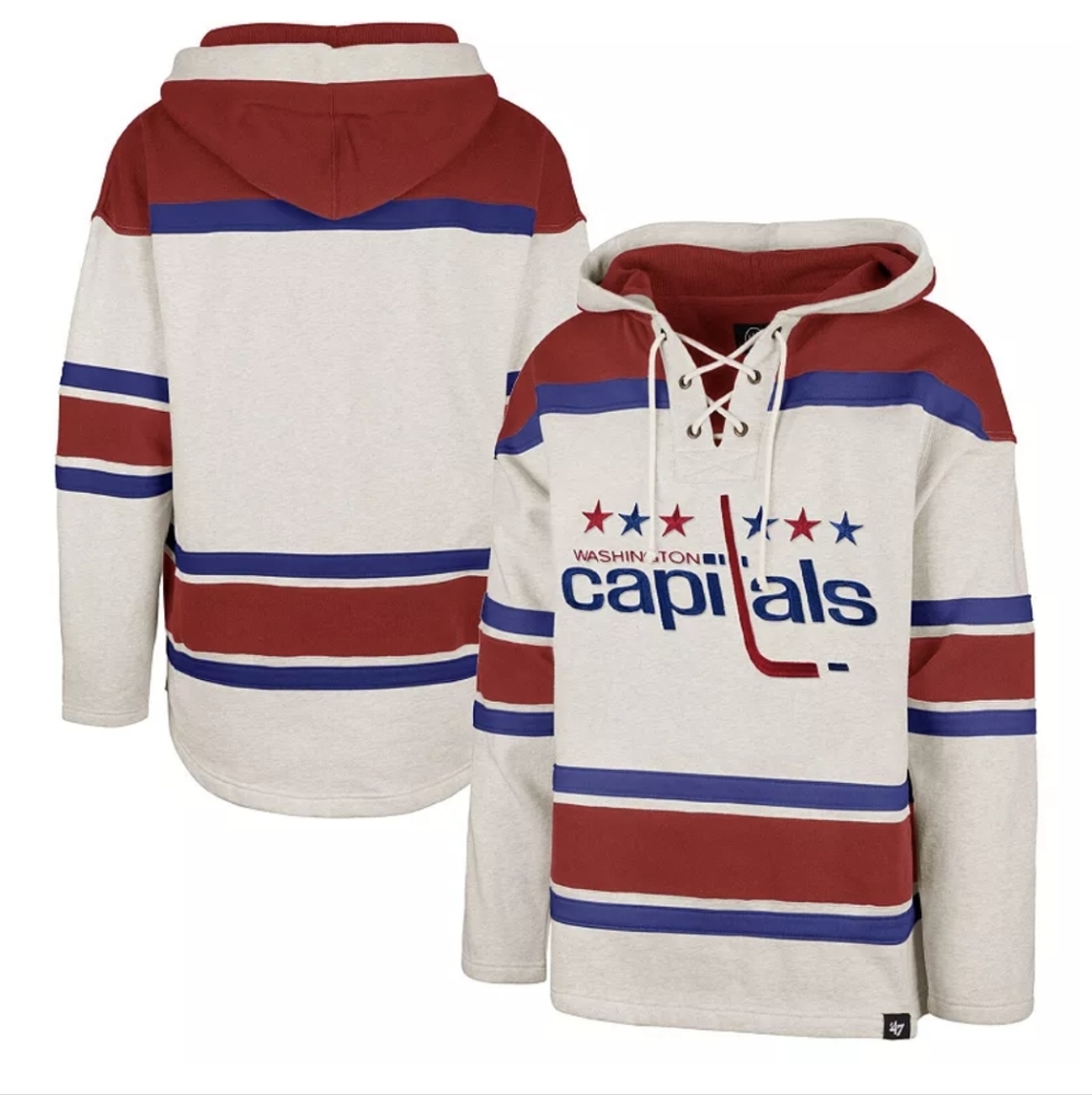 Washington Capitals '47 Rockaway Lace-Up Pullover Hoodie - Oatmeal